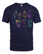 Colorful Cocktail Drinks Graphic T-Shirt Party Tee - navy t-shirt on white background