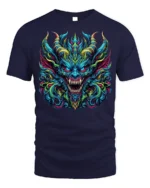 Fierce Demon Dragon Graphic T-Shirt Colorful Gothic Tee - navy t-shirt on white background