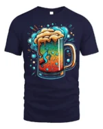 Colorful Beer Mug Graphic T-Shirt Party Vibes Tee - navy t-shirt on white background