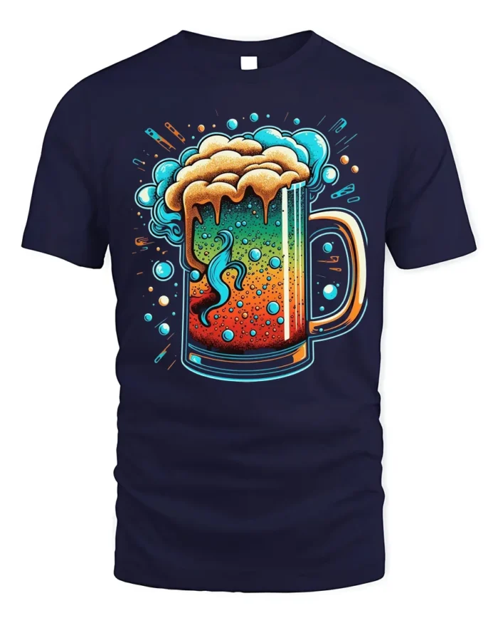 Colorful Beer Mug Graphic T-Shirt Party Vibes Tee - navy t-shirt on white background