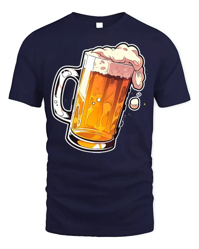 Frothy Beer Mug Graphic T-Shirt Cool Drinking Tee - navy t-shirt on white background