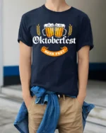 Oktoberfest Beer Fest T-Shirt Bavarian Drinking Tee - model wearing navy shirt, hands in pockets