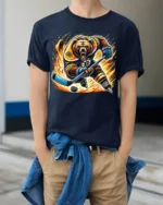 Fierce Hockey Bear Graphic T-Shirt Cool Sports Tee - model wearing navy shirt, hands in pockets