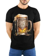 Vintage Beer Mug Graphic T-Shirt I Love Beer - model wearing black shirt, hands behind back