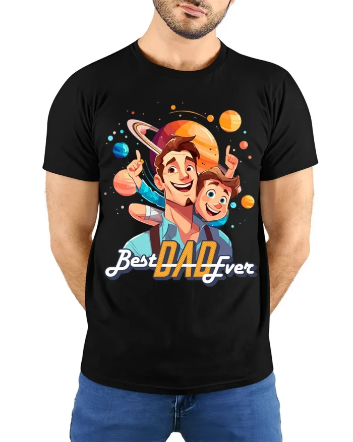 Best Dad Ever Graphic T-Shirt Father’s Day Gift Tee - model wearing black shirt, hands behind back