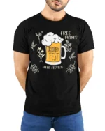 Oktoberfest Beer Festival T-Shirt Funny Drinking Tee - model wearing black shirt, hands behind back