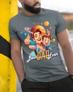 Best Dad Ever Graphic T-Shirt Father’s Day Gift Tee - model in grey shirt leaning against column