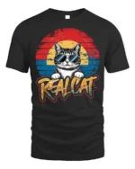 Retro Cool Cat Sunglasses Real Cat Graphic T-shirt - black t-shirt on white background