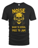 Noise Skull Headphones Rock Music Graphic T-shirt - black t-shirt on white background