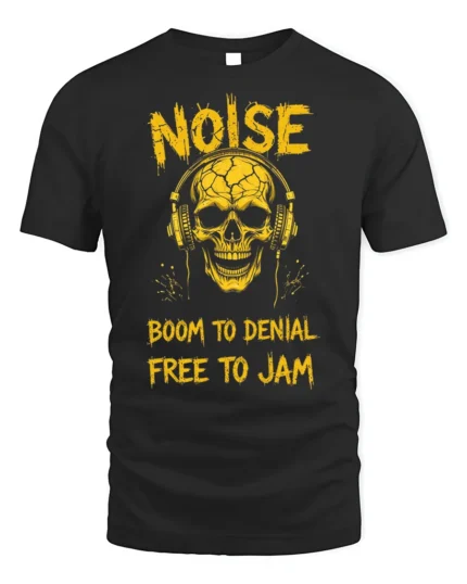 Noise Skull Headphones Rock Music Graphic T-shirt - black t-shirt on white background