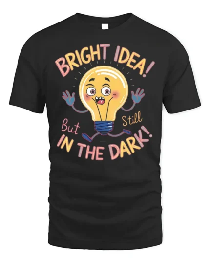 Funny Bright Idea Light Bulb Cartoon T-shirt - black t-shirt on white background
