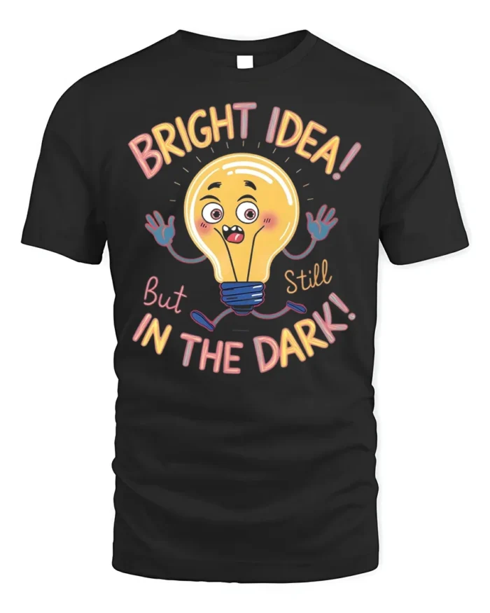 Funny Bright Idea Light Bulb Cartoon T-shirt - black t-shirt on white background