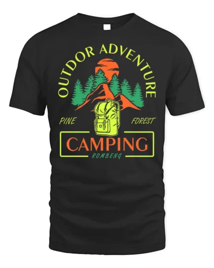 Outdoor Adventure Pine Forest Camping T-shirt - black t-shirt on white background
