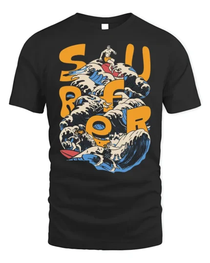 Retro Surf Rider Ocean Wave Graphic T-shirt - black t-shirt on white background