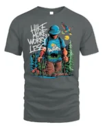 Hike More Worry Less Mountain Adventure T-shirt - gray t-shirt on white background