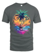Tropical Sunset Palm Tree Beach Vibes T-shirt - gray t-shirt on white background