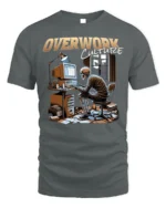 Overwork Culture Skeleton Computer Graphic T-shirt - gray t-shirt on white background