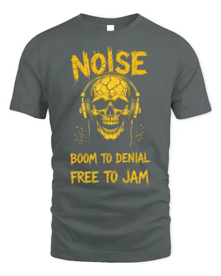 Noise Skull Headphones Rock Music Graphic T-shirt - gray t-shirt on white background