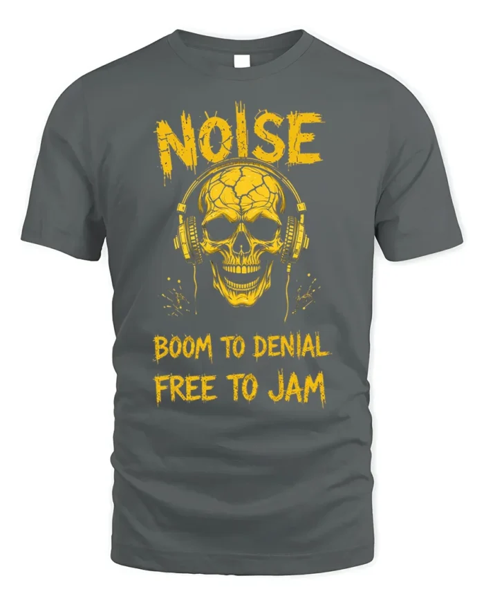 Noise Skull Headphones Rock Music Graphic T-shirt - gray t-shirt on white background