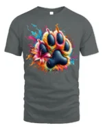 Colorful Paw Print Splash Art Pet Lover T-shirt - gray t-shirt on white background