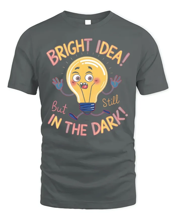 Funny Bright Idea Light Bulb Cartoon T-shirt - gray t-shirt on white background
