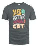Life Is Better With A Cat Cute Graphic T-shirt - gray t-shirt on white background