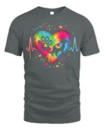 Colorful Dog Paw Heartbeat Pet Lover T-shirt - gray t-shirt on white background