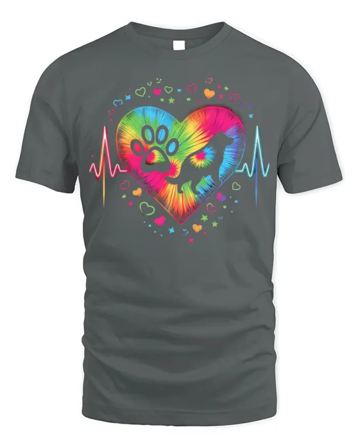 Colorful Dog Paw Heartbeat Pet Lover T-shirt - gray t-shirt on white background