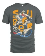 Retro Surf Rider Ocean Wave Graphic T-shirt - gray t-shirt on white background