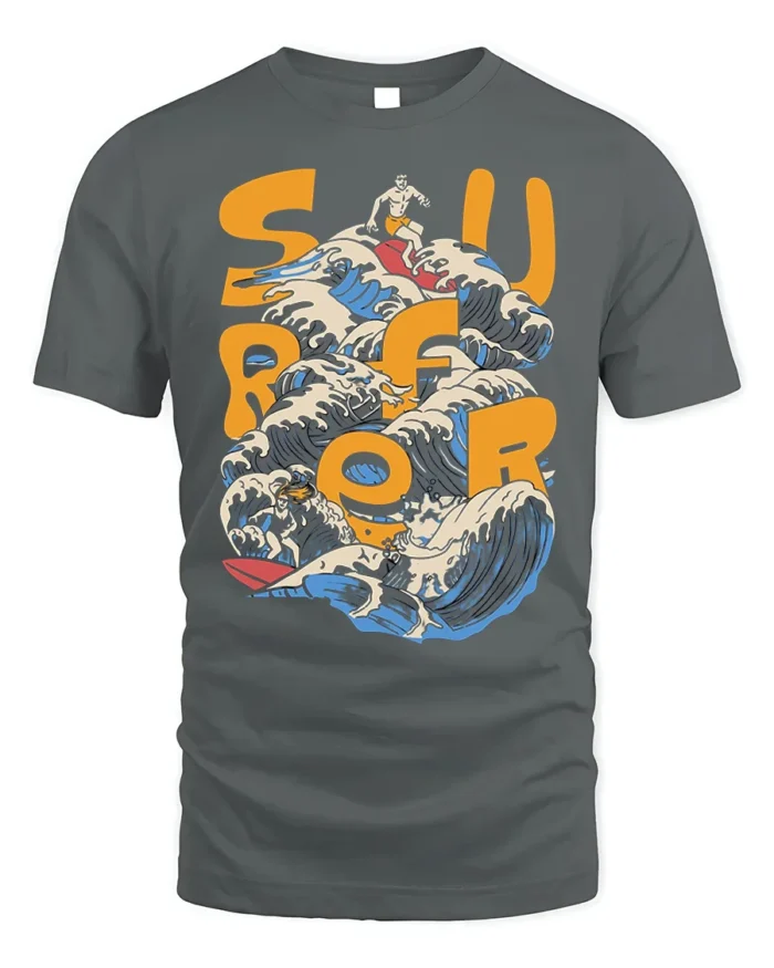 Retro Surf Rider Ocean Wave Graphic T-shirt - gray t-shirt on white background