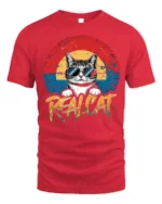 Retro Cool Cat Sunglasses Real Cat Graphic T-shirt - red t-shirt on white background