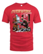 Overwork Culture Skeleton Computer Graphic T-shirt - red t-shirt on white background