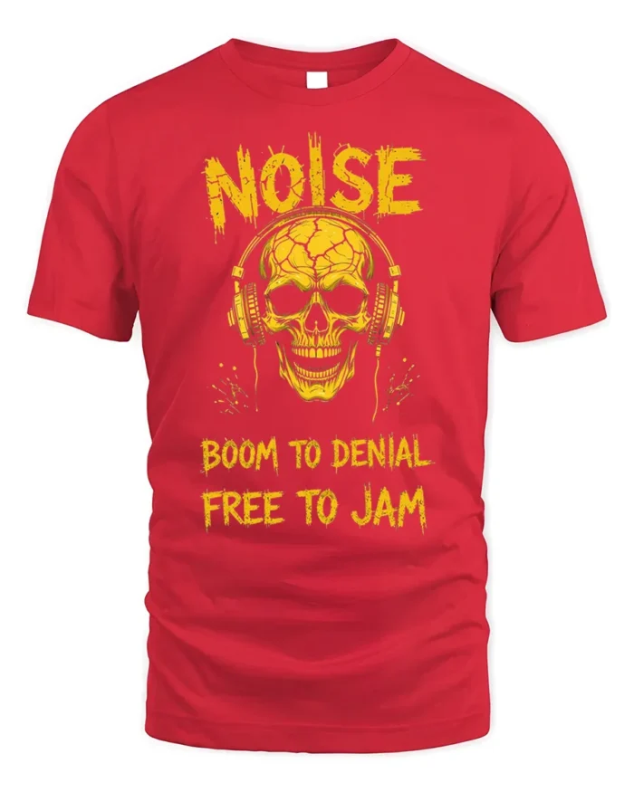 Noise Skull Headphones Rock Music Graphic T-shirt - red t-shirt on white background