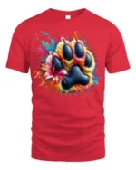 Colorful Paw Print Splash Art Pet Lover T-shirt - red t-shirt on white background