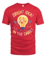 Funny Bright Idea Light Bulb Cartoon T-shirt - red t-shirt on white background