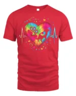 Colorful Dog Paw Heartbeat Pet Lover T-shirt - red t-shirt on white background
