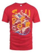 Retro Surf Rider Ocean Wave Graphic T-shirt - red t-shirt on white background