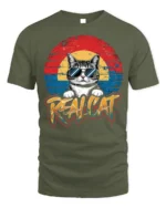 Retro Cool Cat Sunglasses Real Cat Graphic T-shirt - military green t-shirt on white background