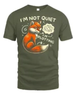 Funny Fox I’m Not Quiet I’m Plotting Graphic T-shirt - military green t-shirt on white background