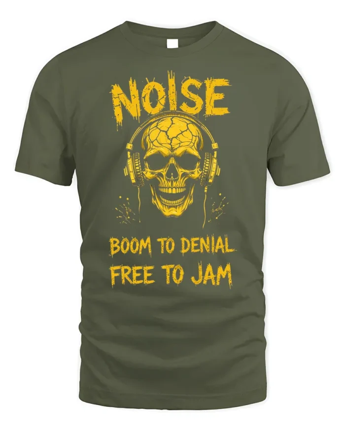Noise Skull Headphones Rock Music Graphic T-shirt - military green t-shirt on white background