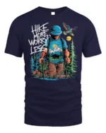 Hike More Worry Less Mountain Adventure T-shirt - navy t-shirt on white background