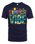 Colorful Summer Vibe Beach Vacation T-shirt - navy t-shirt on white background