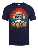 Retro Cool Cat Sunglasses Real Cat Graphic T-shirt - navy t-shirt on white background