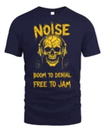 Noise Skull Headphones Rock Music Graphic T-shirt - navy t-shirt on white background
