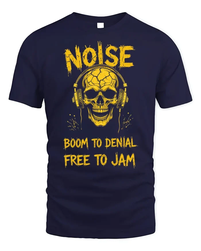 Noise Skull Headphones Rock Music Graphic T-shirt - navy t-shirt on white background