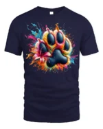 Colorful Paw Print Splash Art Pet Lover T-shirt - navy t-shirt on white background
