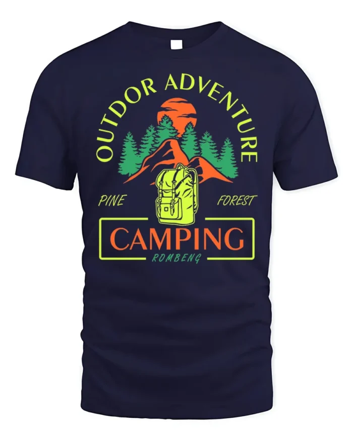 Outdoor Adventure Pine Forest Camping T-shirt - navy t-shirt on white background