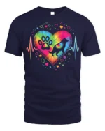 Colorful Dog Paw Heartbeat Pet Lover T-shirt - navy t-shirt on white background