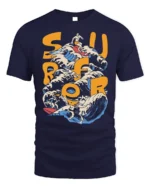 Retro Surf Rider Ocean Wave Graphic T-shirt - navy t-shirt on white background