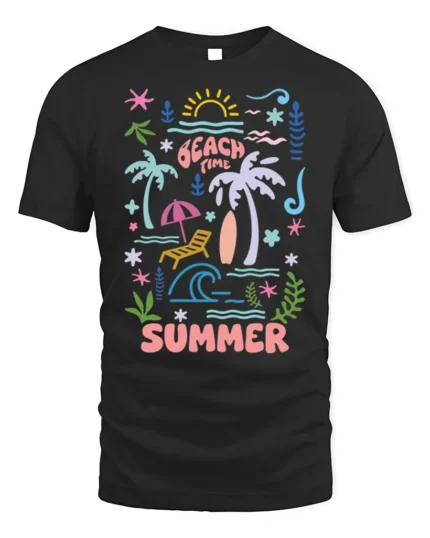 Beach Time Summer Vibes Graphic T-Shirt - black t-shirt on white background
